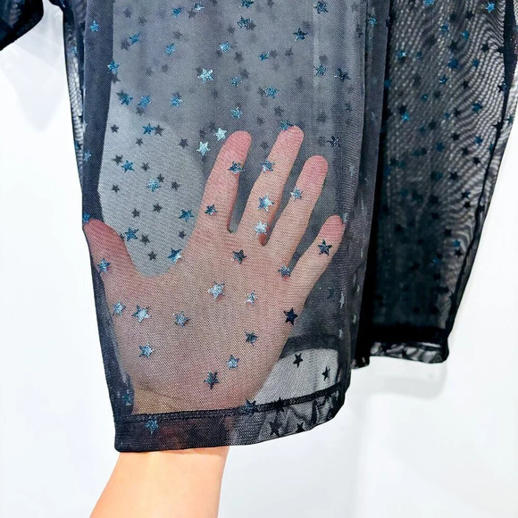 DIVIDED Black Sheer Mesh Star Top | Transparent Party Tee * - Picture 6 of 7
